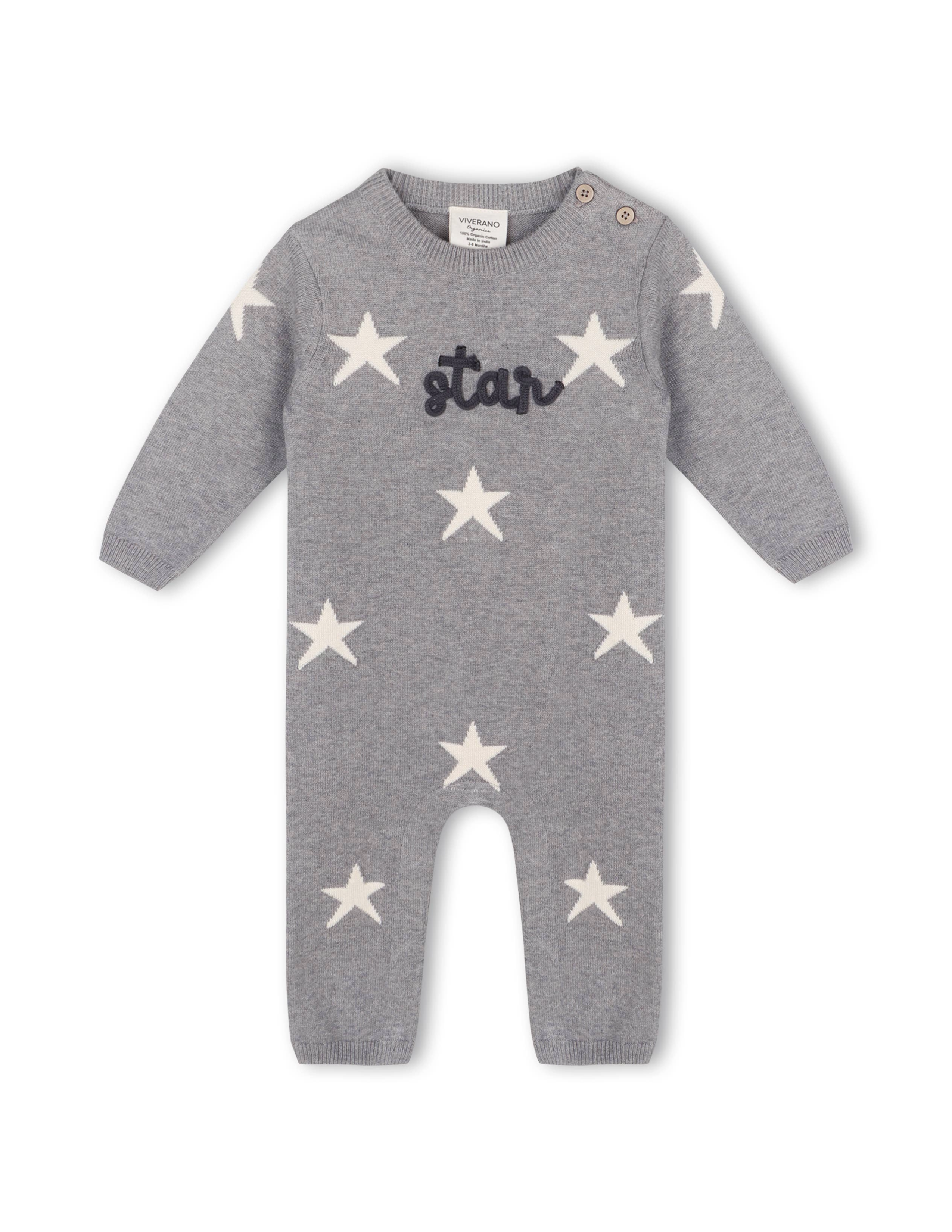 Star Jacquard Baby Sweater Knit Jumpsuit - Heather Grey