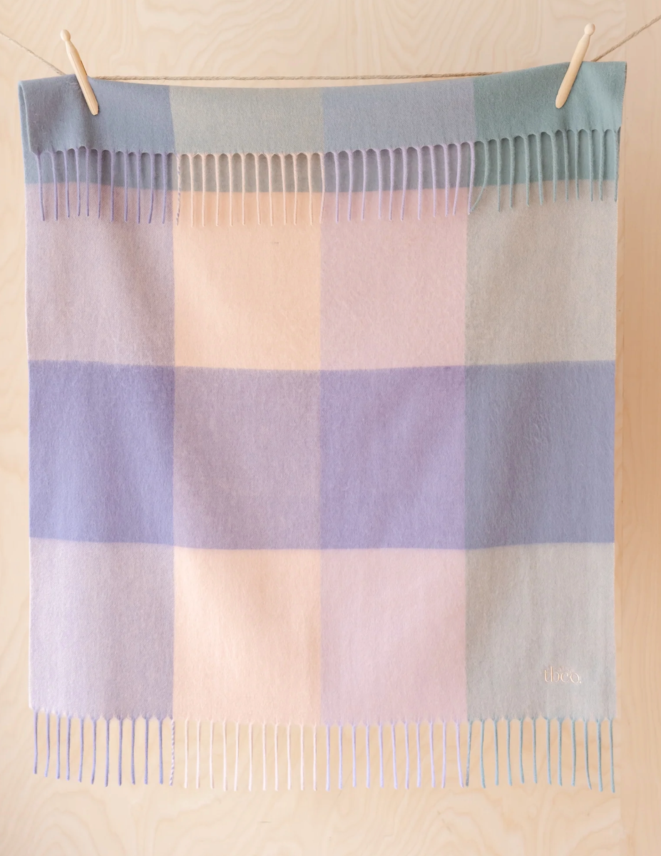 Super Soft Lambswool Baby Blanket - Lilac Block Check