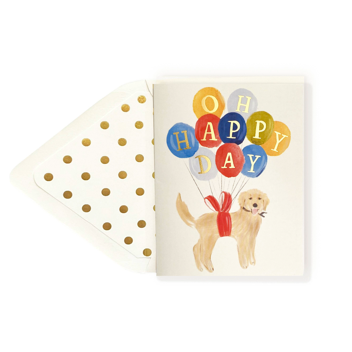 Happy Birthday Golden Retriever Dog with Balloons Card