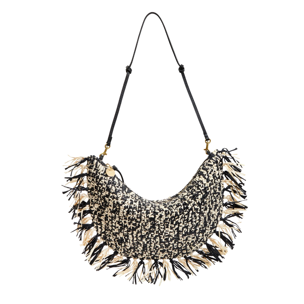 Lune Handbag - Black/Cream Raffia w/ Fringe