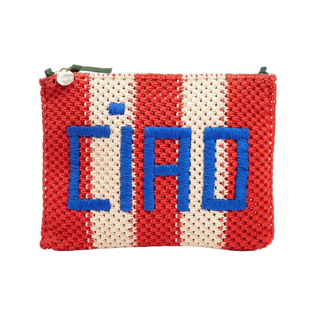 Flat Clutch with Tabs - Cream/Bright Poppy Crochet Stripe w/ Ciao