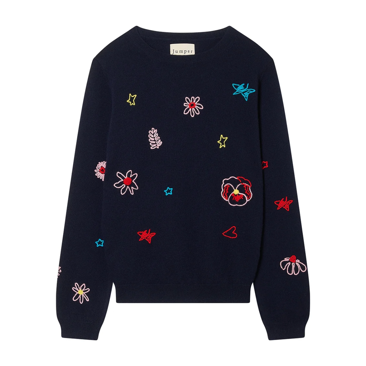 Floral Tribute Cashmere Crew - Navy