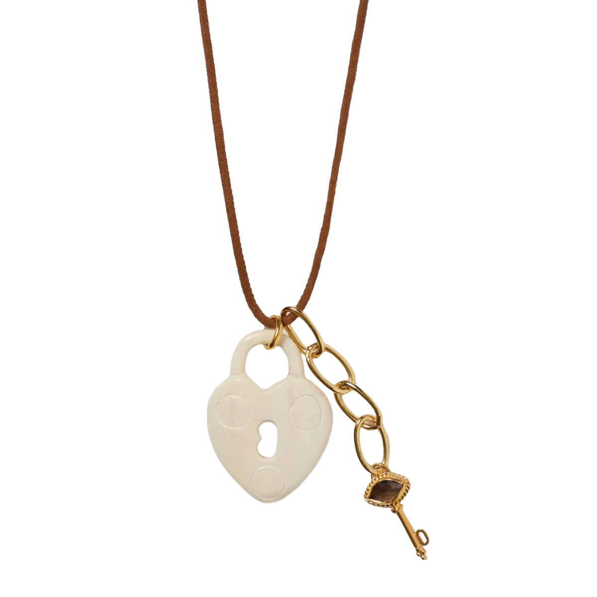 Padlock Charm Necklace - White Bone
