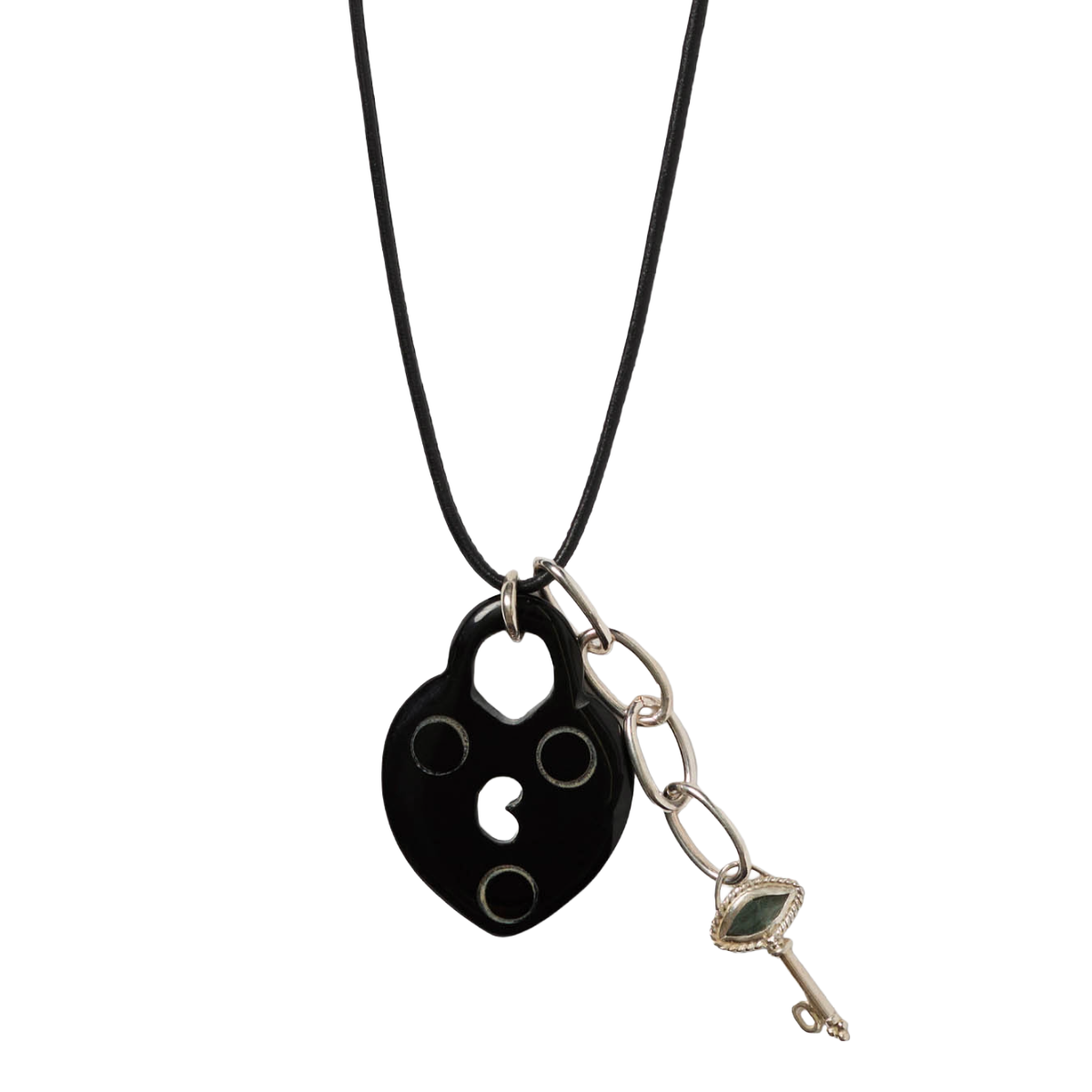 Padlock Charm Necklace - Black Horn