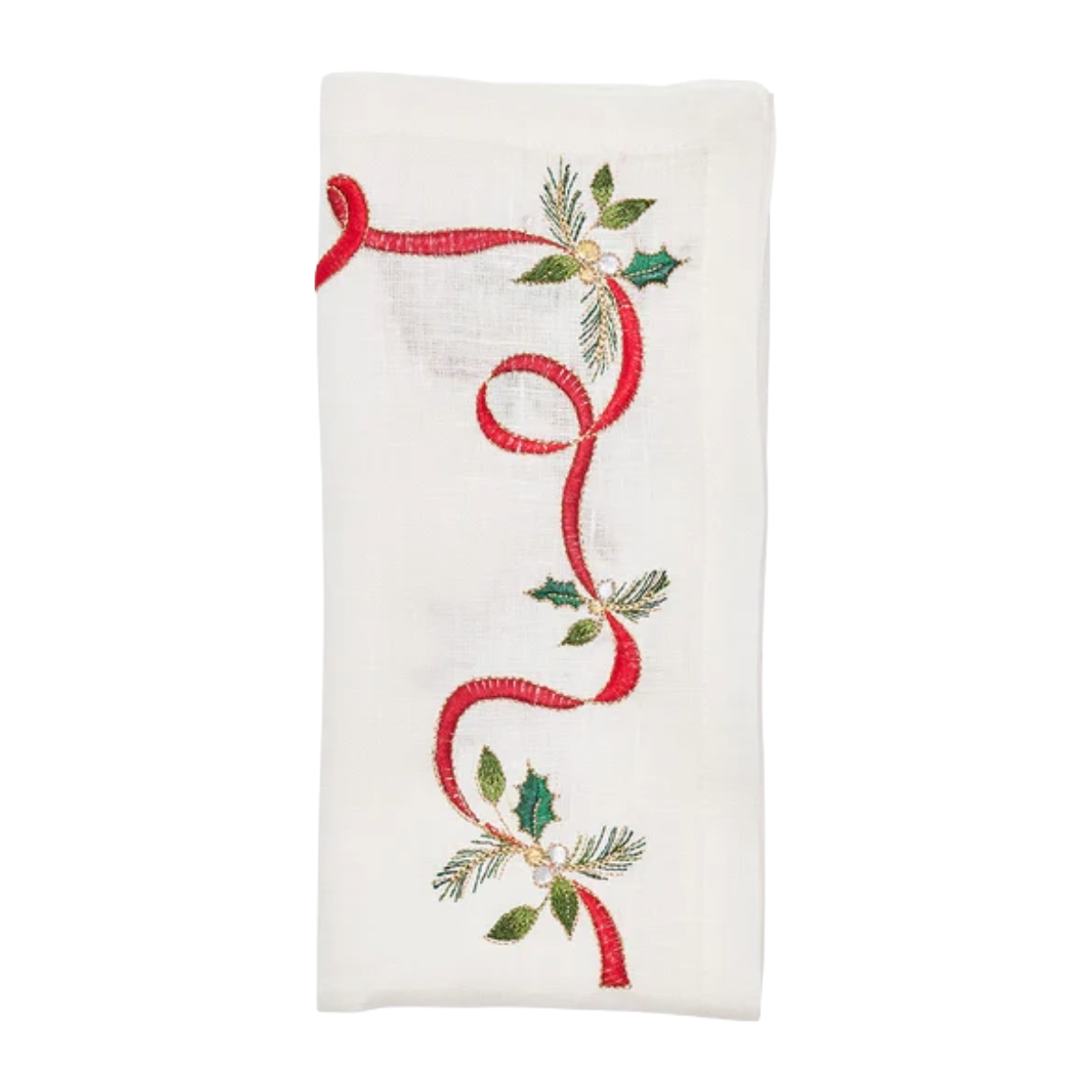 Xmas Ribbon Napkin Set/4 - White, Red & Green