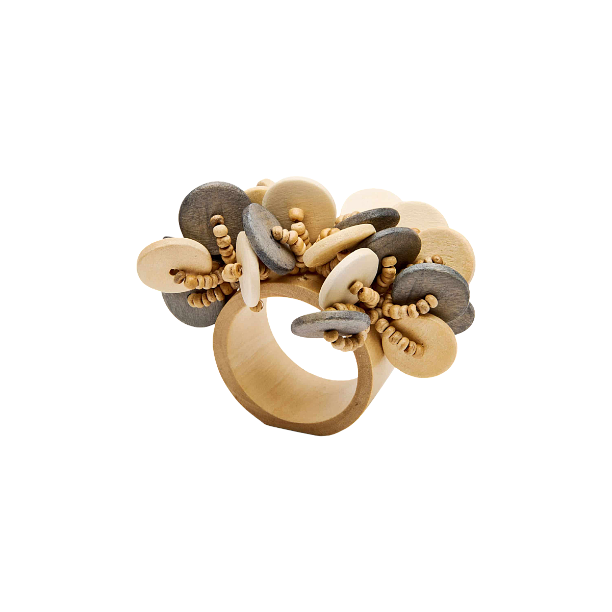 Wood Coin Beads Napkin Ring Set of 4 - Grey