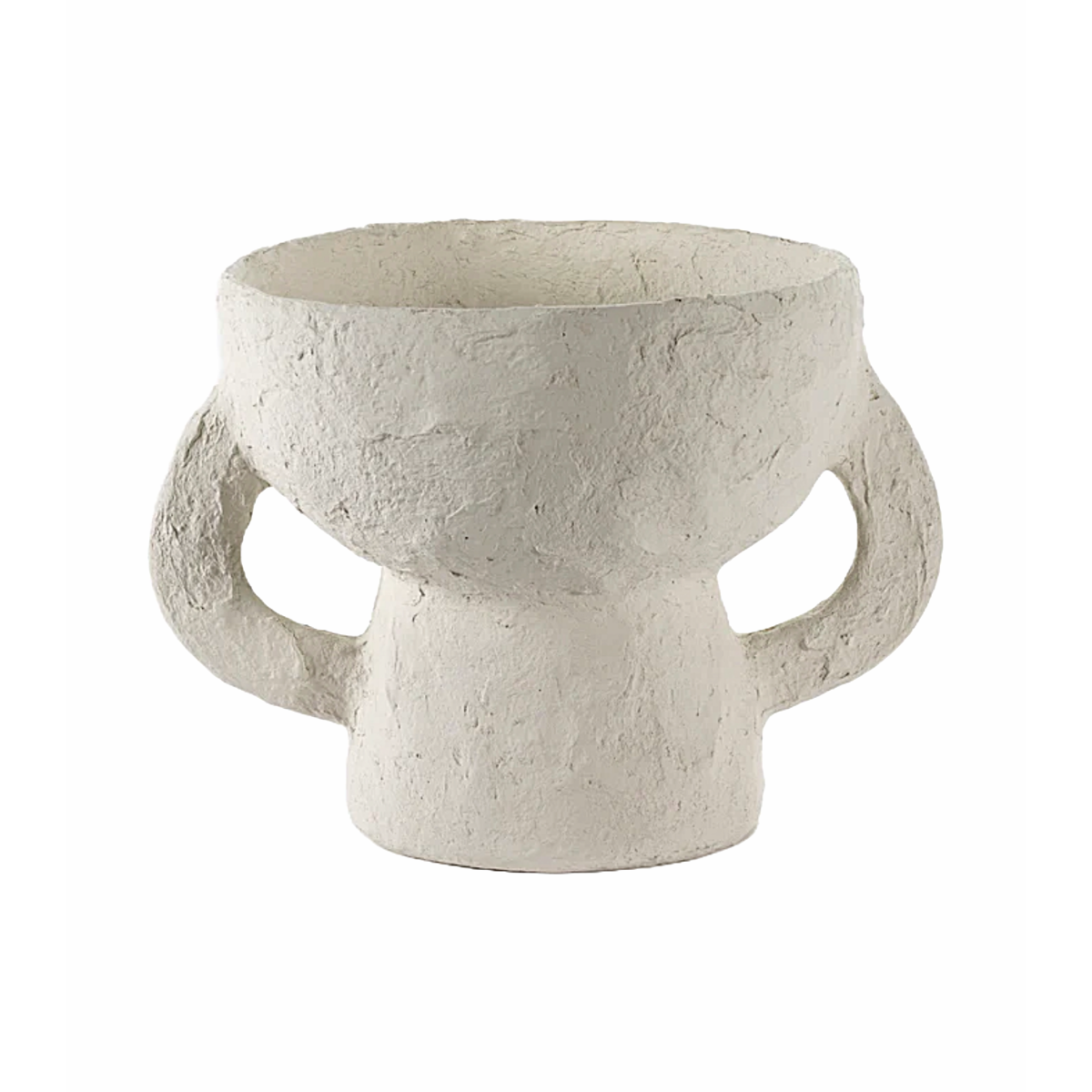 Small Beige Papier Mache Vase with Handles