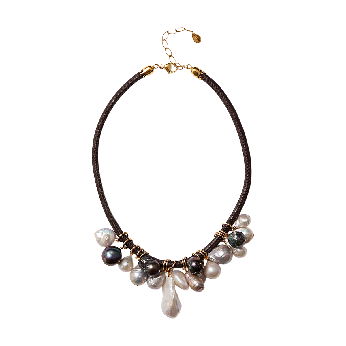 Leah Leather Collar Necklace - Pearl