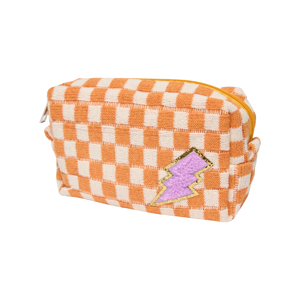 Checkered Cosmetic Bag - Orange & White