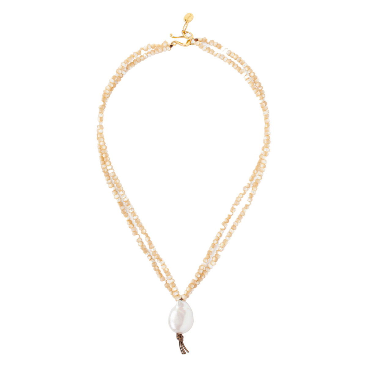 Natural Stone, Pearl and Leather Necklace