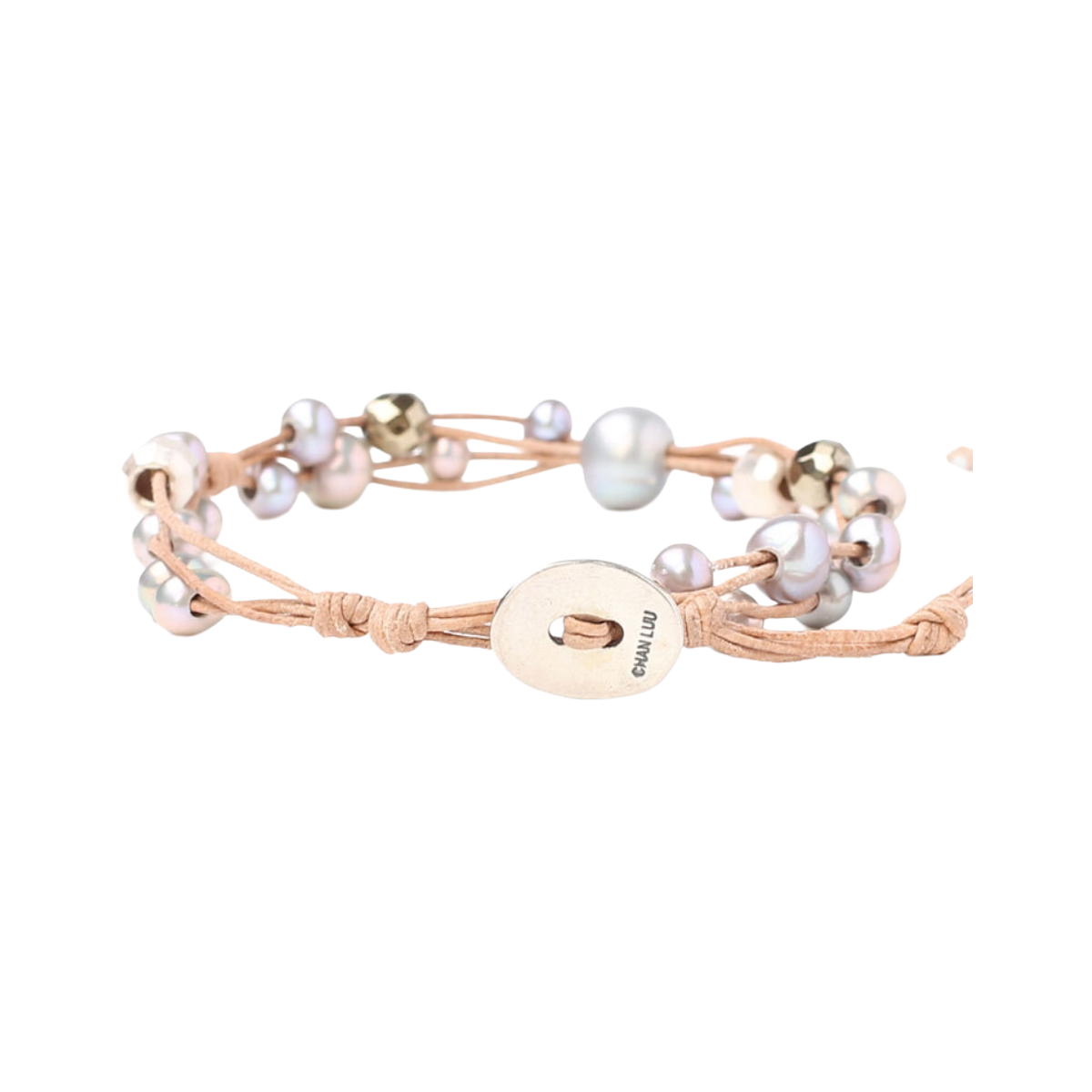 Leather and Pearl Bracelet - Beige Mix