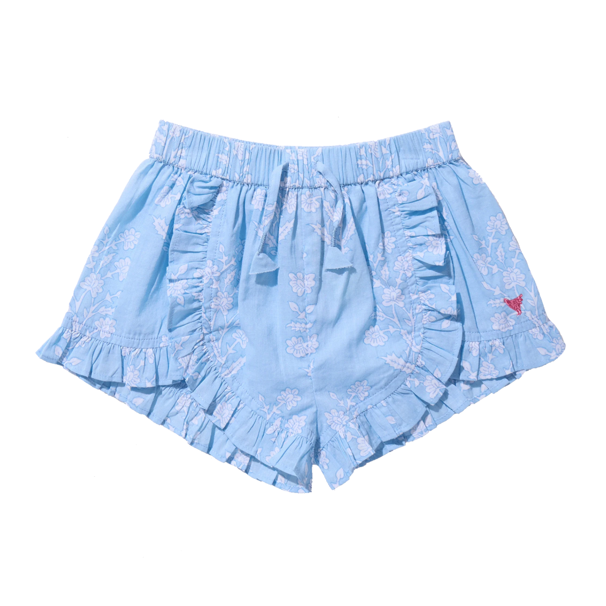 Millie Ruffle Short - Blue Dewdrop Block Print