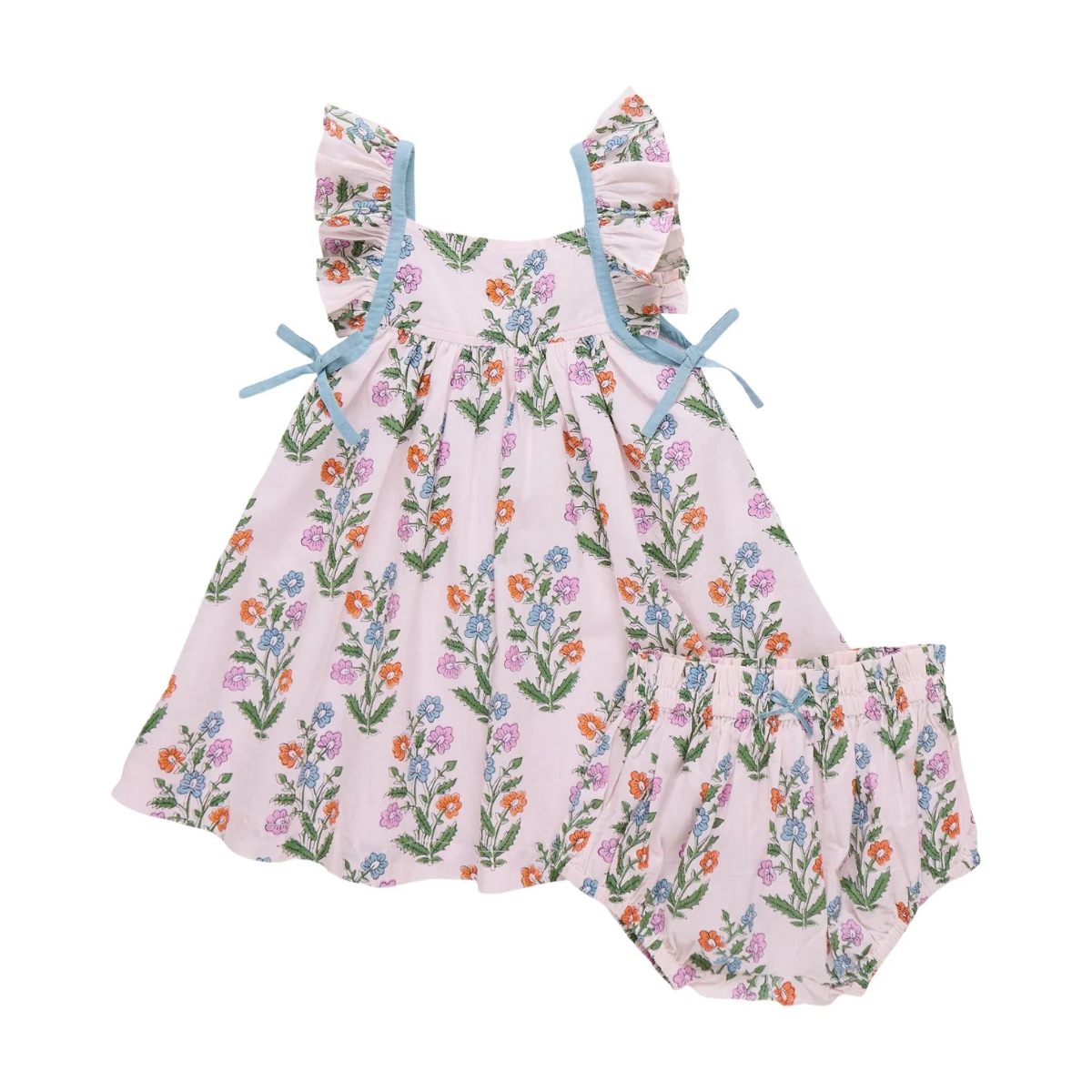 Ailee Dress Set - Pink Dewdrop Block Print