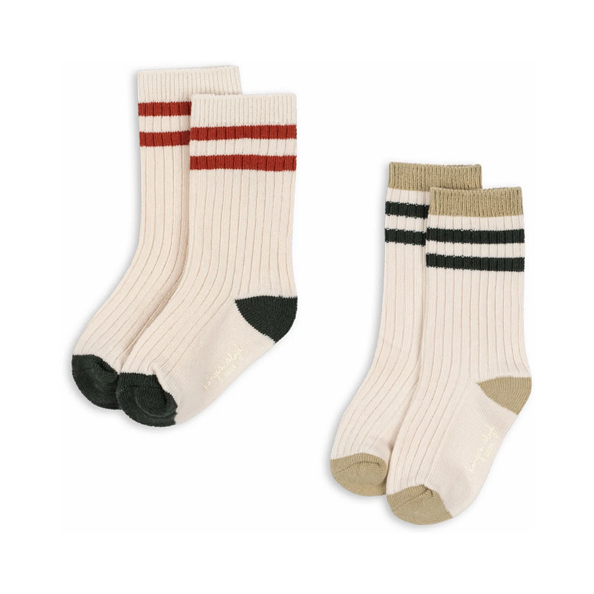 2 Pack Rib Socks - Green Stripe