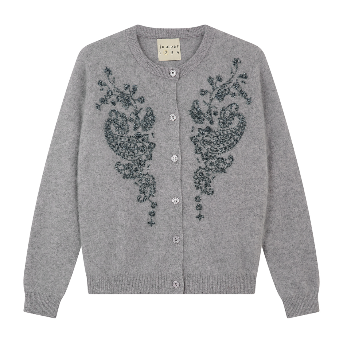 Beaded Paisley Cardigan - Cloud and Navy