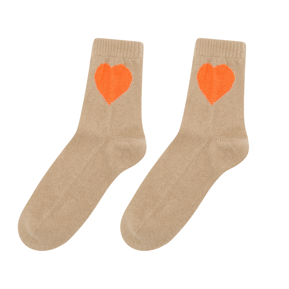 Heart Socks - Camel/Neon Orange