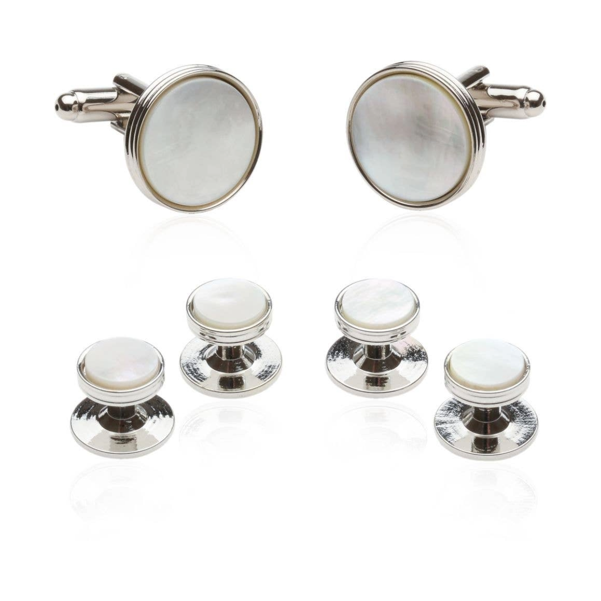 Classic Tuxedo Cufflinks and Stud Set - Mother of Pearl Silver