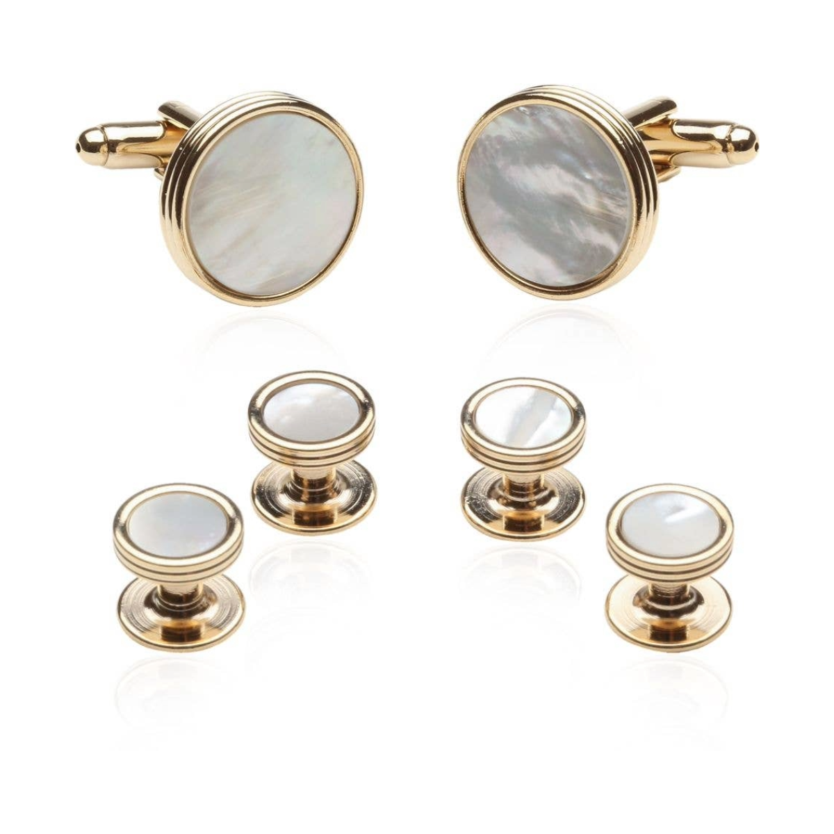 Classic Tuxedo Cufflinks and Stud Set - Mother of Pearl Gold