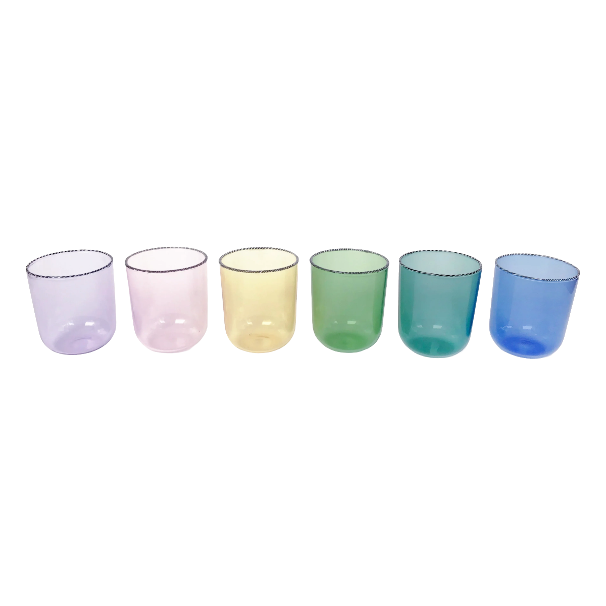 Striped Rim Glass Set of 6 - Rainbow