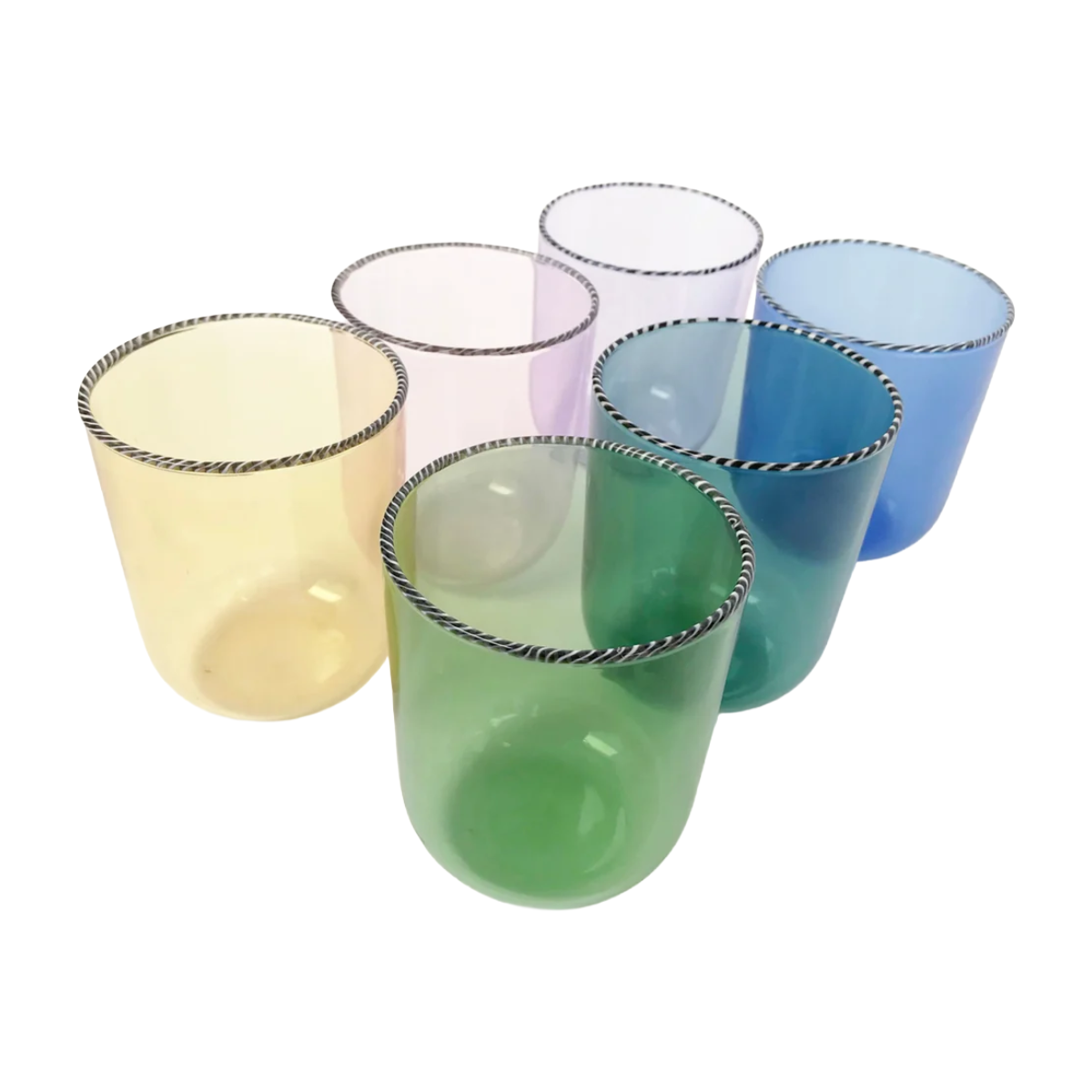 Striped Rim Glass Set of 6 - Rainbow