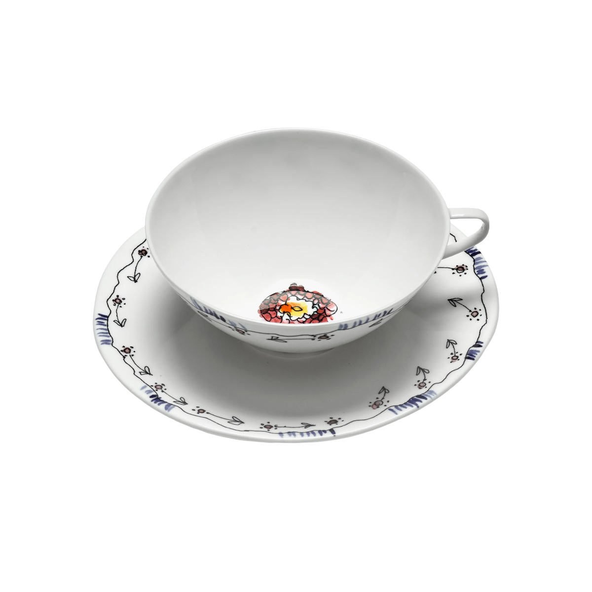 Marni Tea Cup and Saucer Set/2 - Anemone Milk Midnight Flower