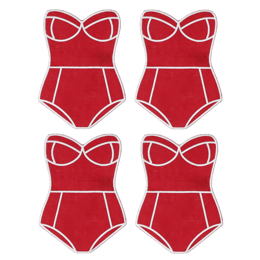 Red Swimsuit Cocktail Napkins Set of 4