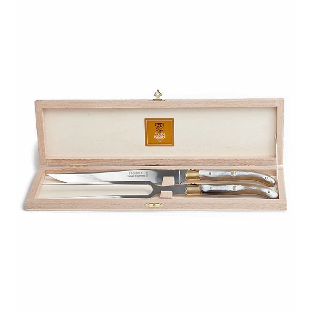 Laguiole 2 Piece Carving Set - Natural Horn