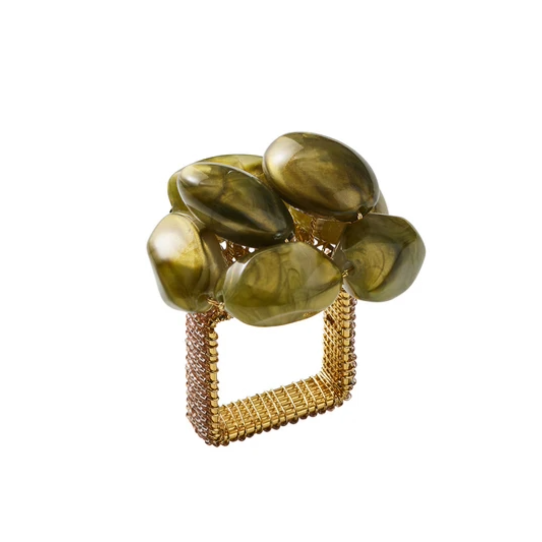 Bonton Napkin Ring Set/4 - Green & Gold