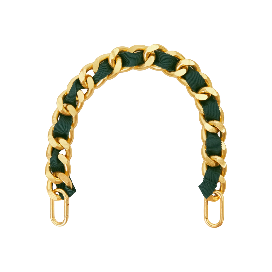 Shortie Strap Grosgrain Curb Chain - Evergreen
