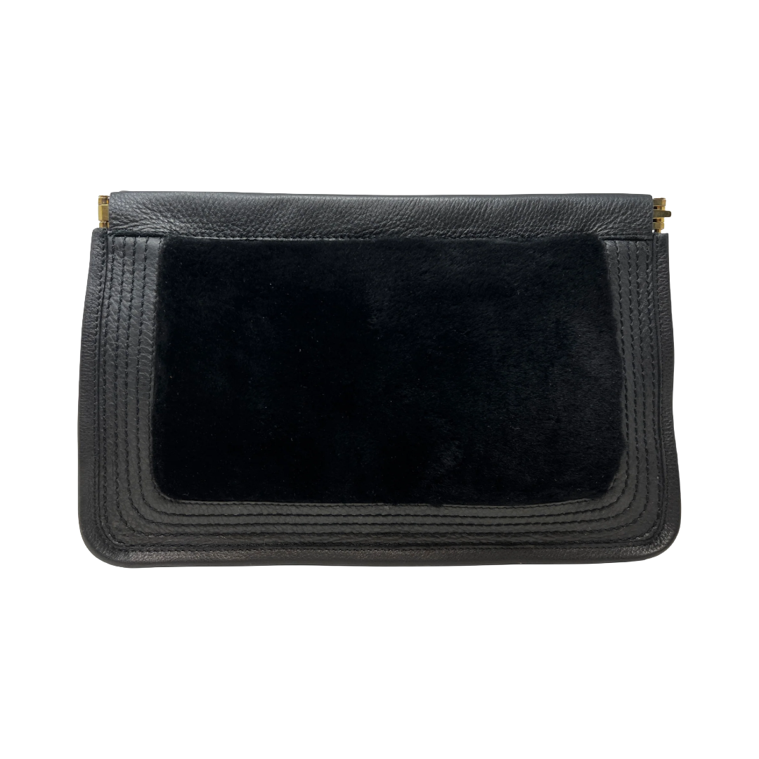 Shearling Snap Clutch - Black