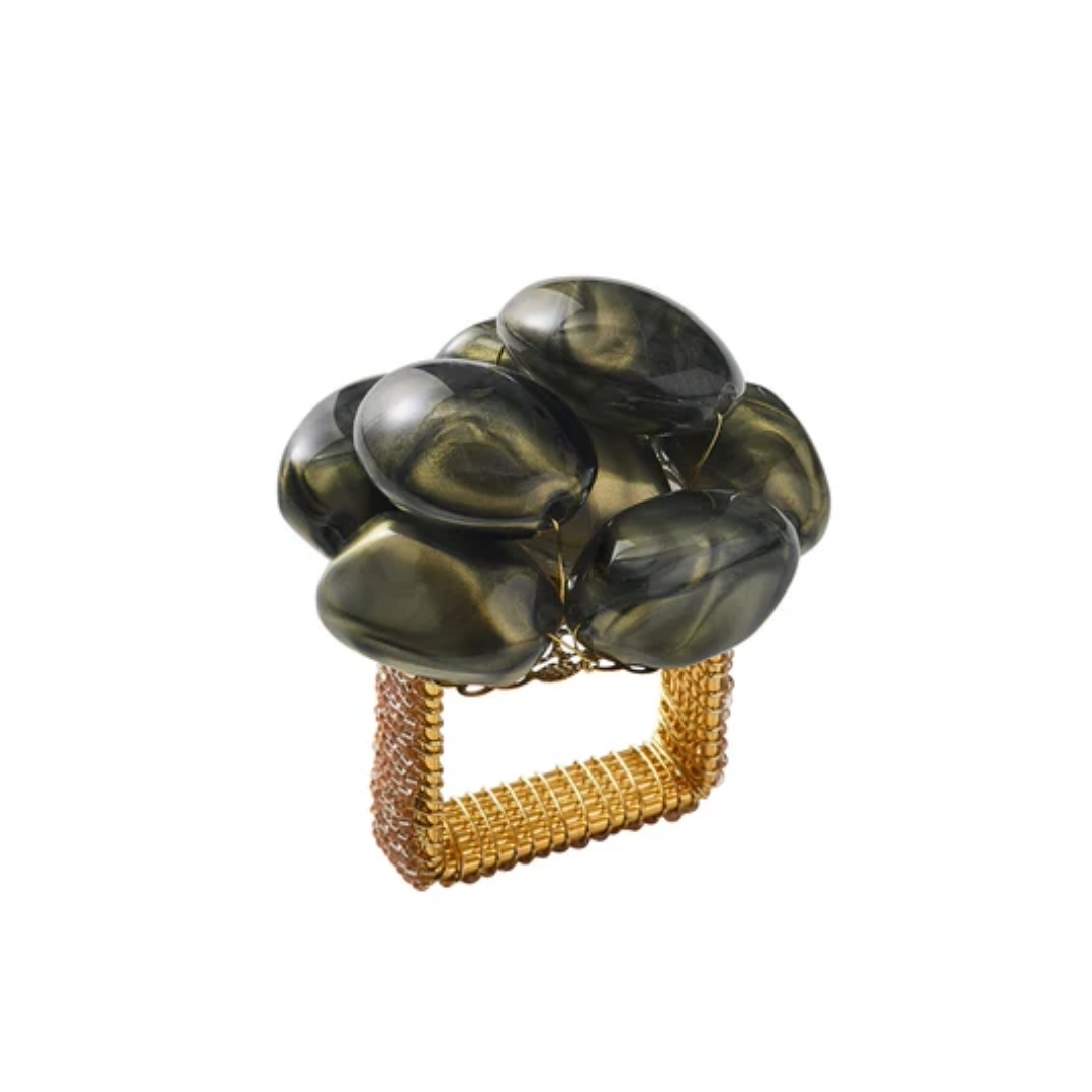 Bonton Napkin Ring Set/4 - Gray & Gold