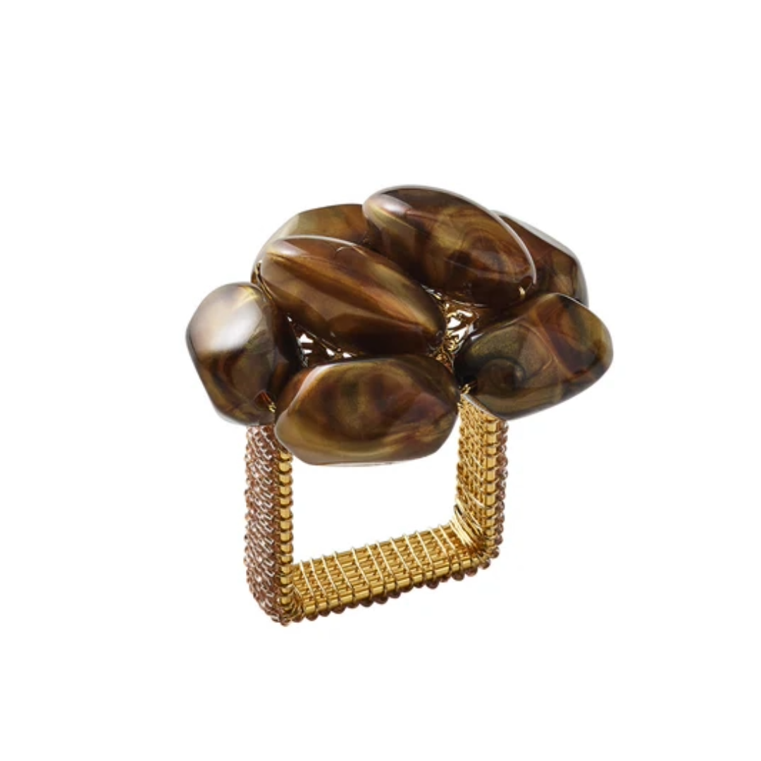 Bonton Napkin Ring Set/4 - Brown & Gold