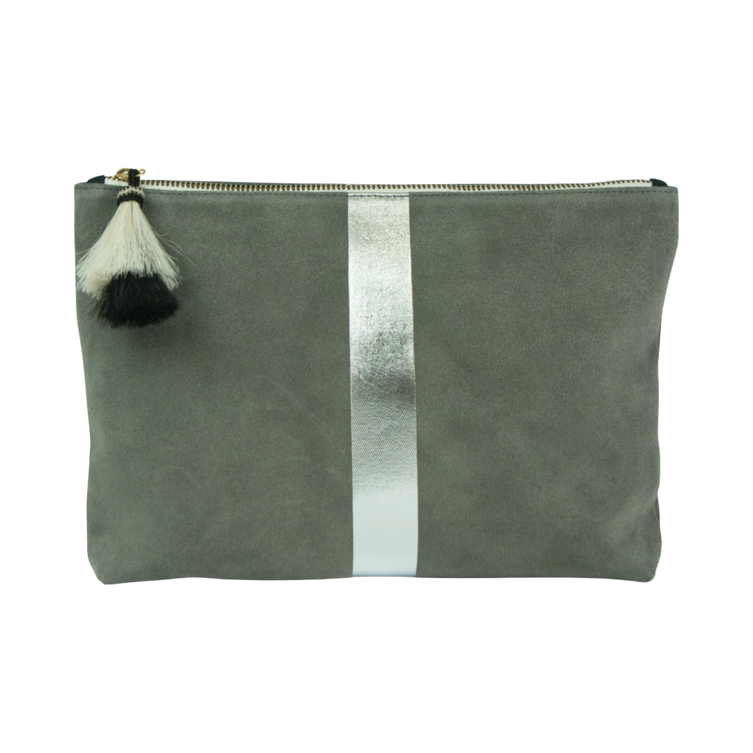 Storm Silver Suede Large Pouch