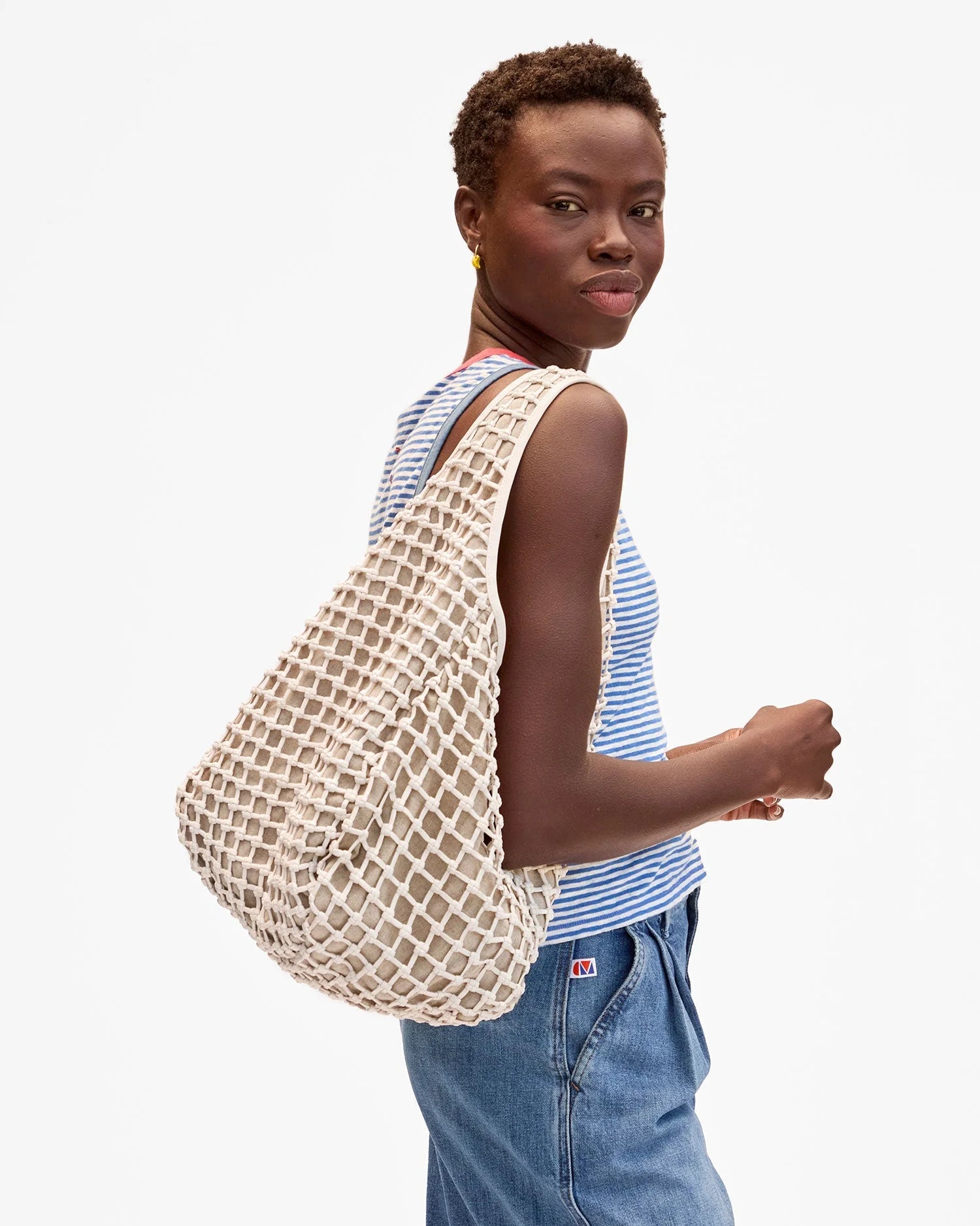 Bando Handbag - White Knot Woven Leather