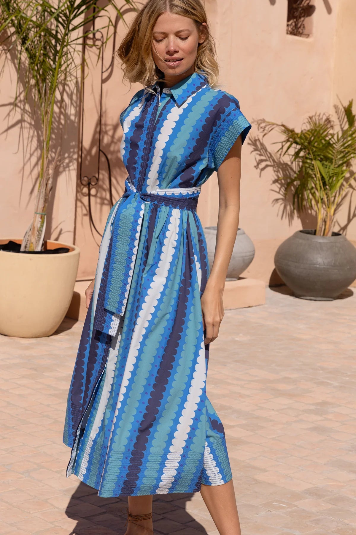 Belted Shirt Dress - Meko Blue