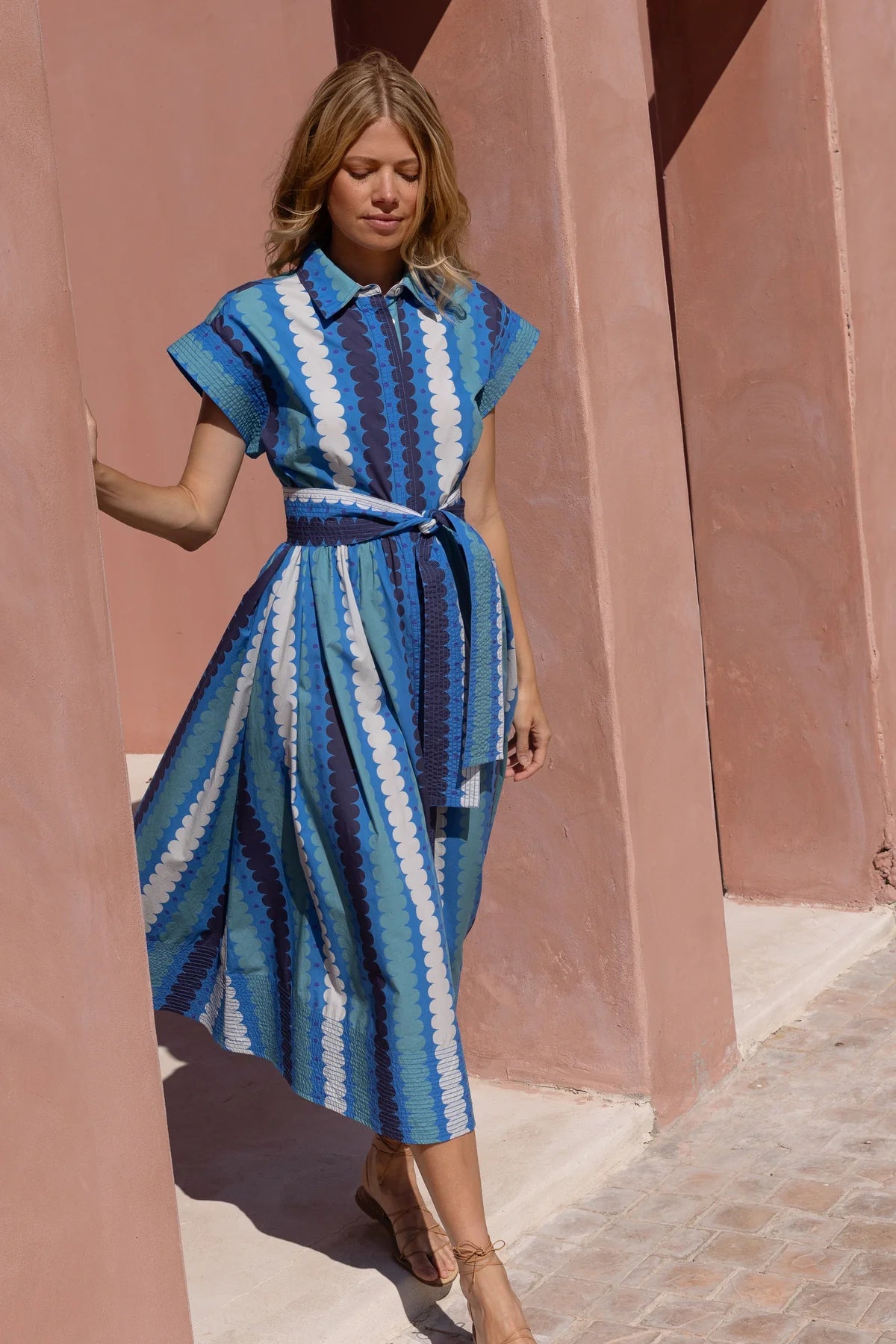 Belted Shirt Dress - Meko Blue