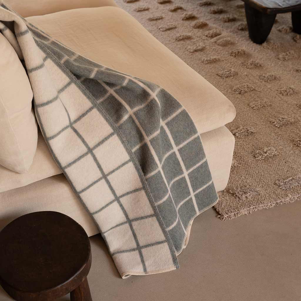 Umi Heirloom Blanket - Marled Sea Glass/Ivory Grid