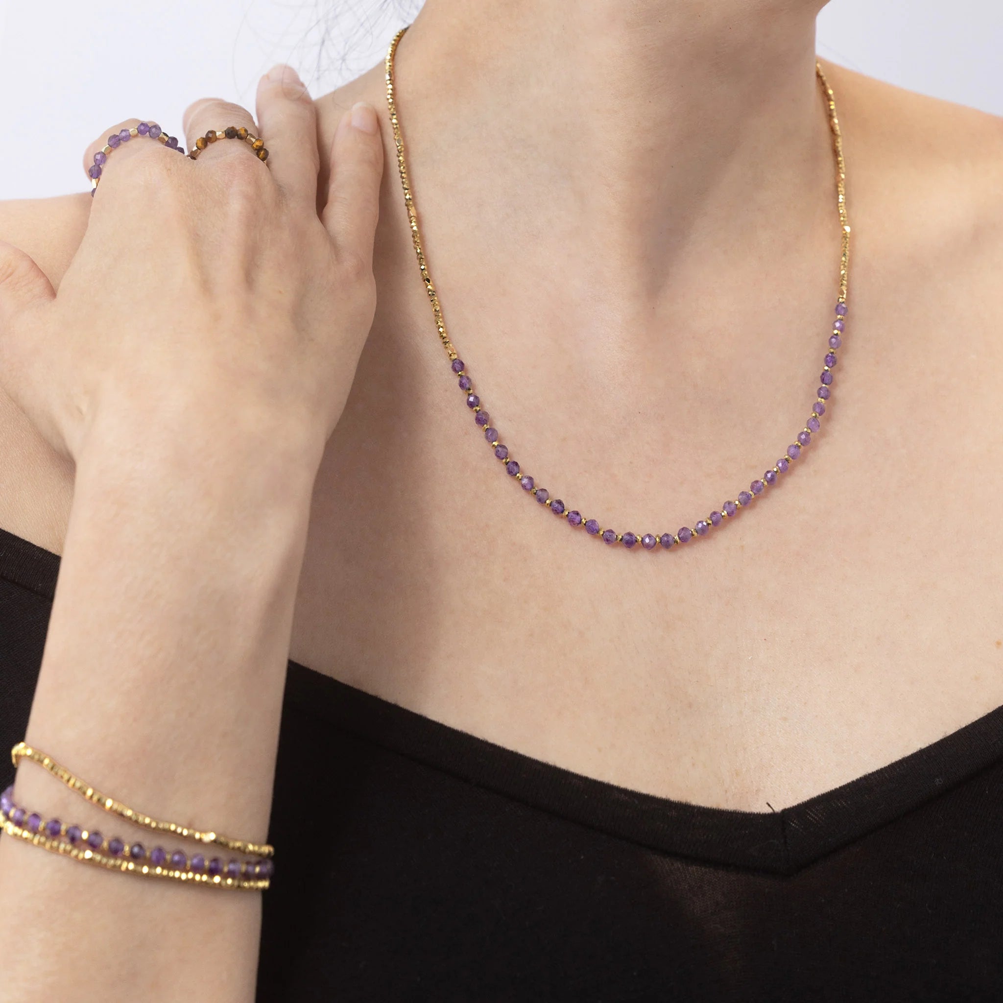 Amethyst Necklace/Triple Wrap Bracelet