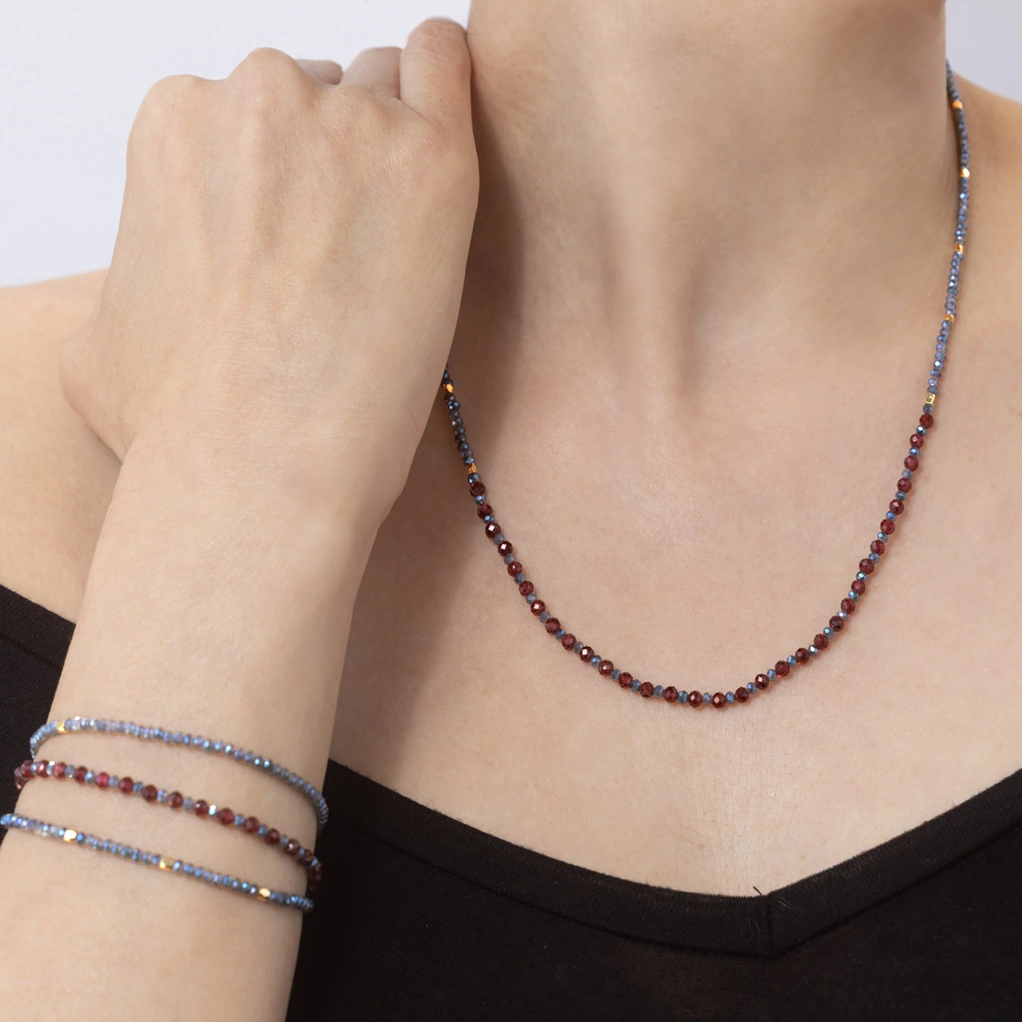 Garnet Necklace/Triple Wrap Bracelet