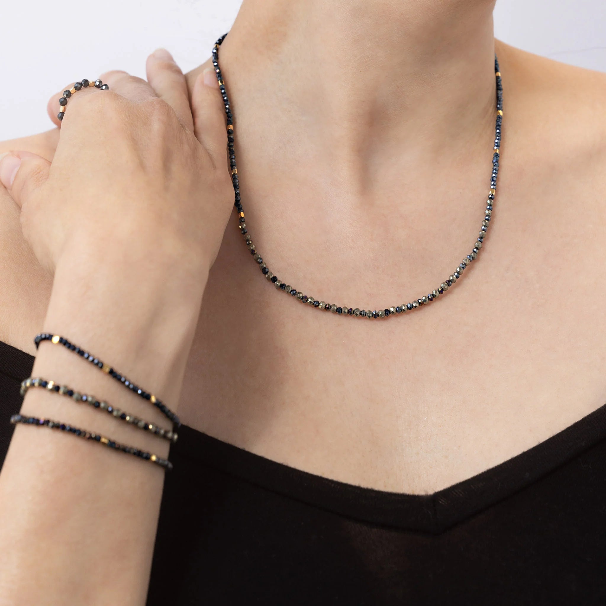 Pyrite Necklace/Triple Wrap Bracelet