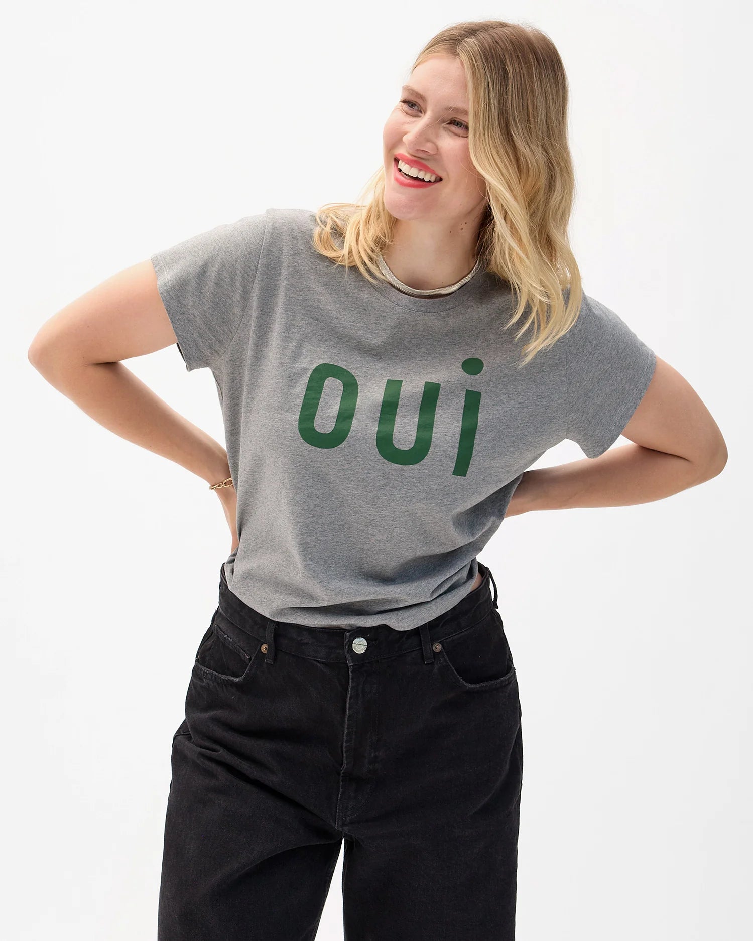 Classic Tee - Grey Melange w/ Evergreen Oui
