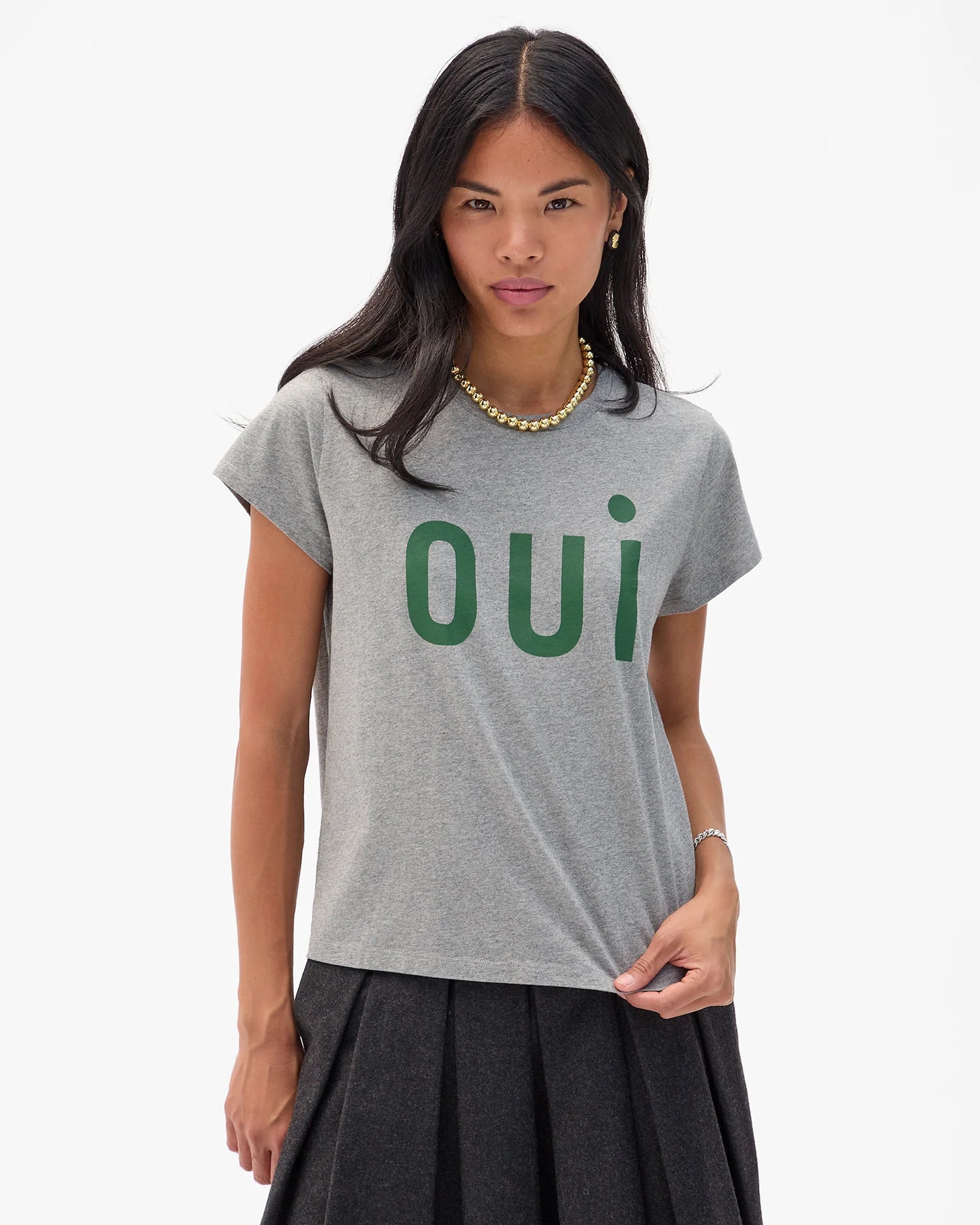 Classic Tee - Grey Melange w/ Evergreen Oui