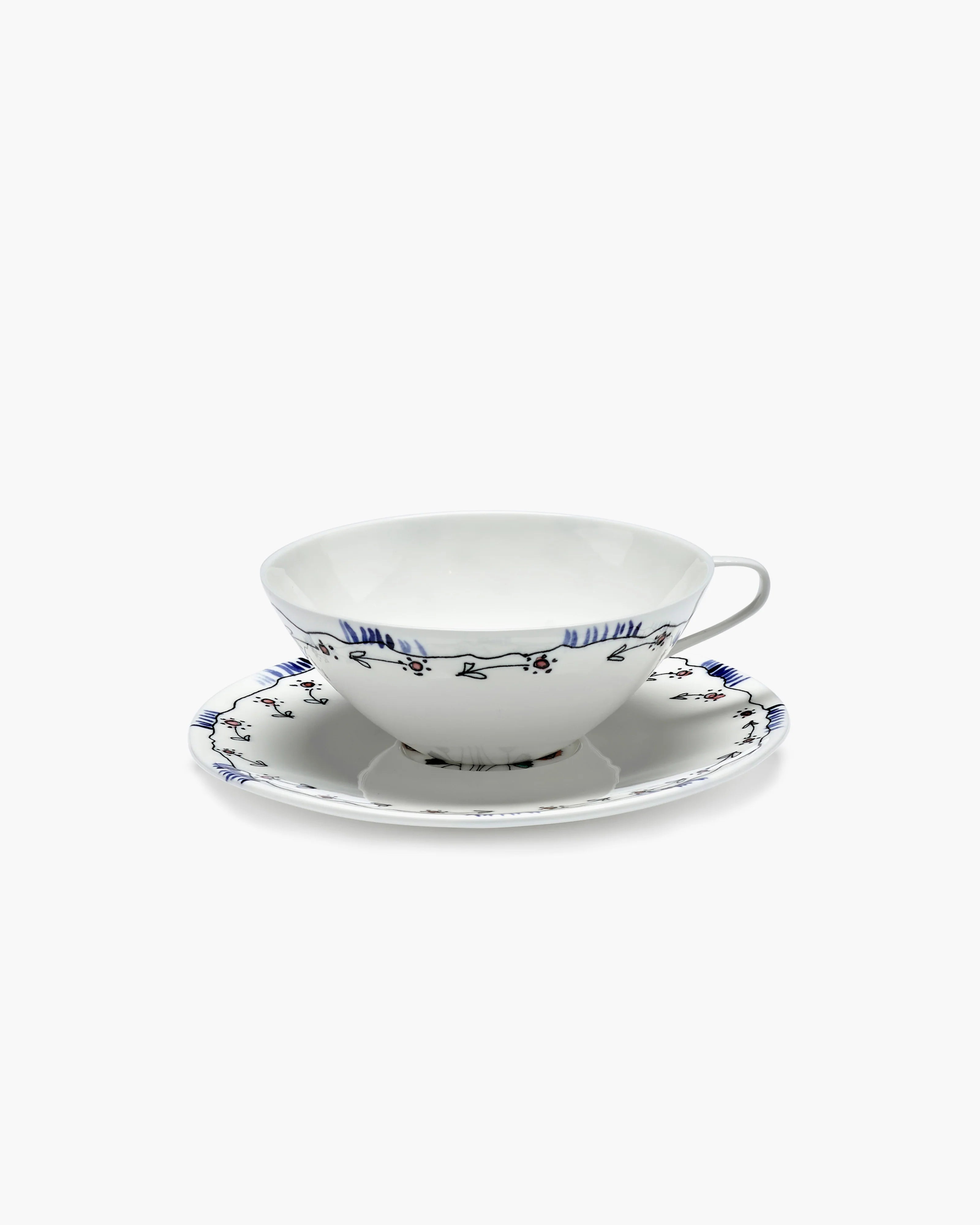 Marni Tea Cup and Saucer Set/2 - Anemone Milk Midnight Flower