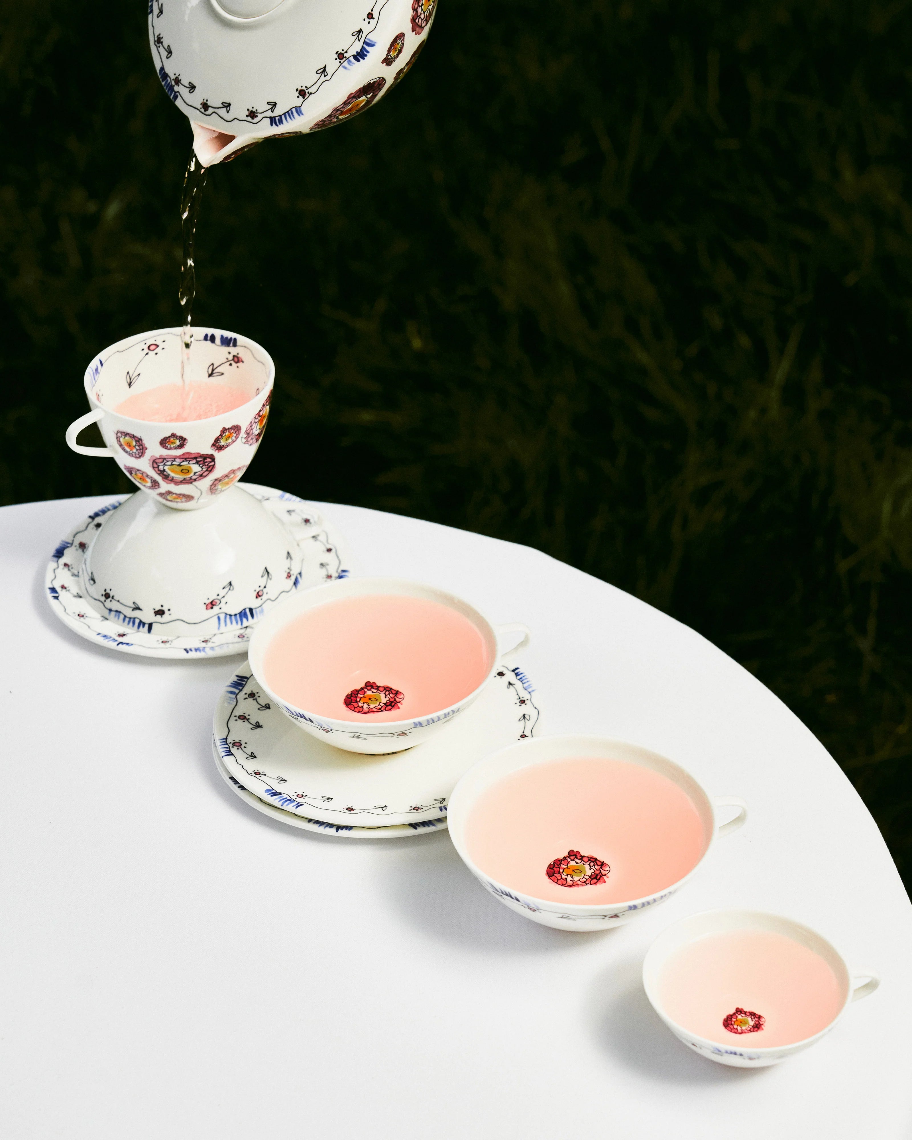 Marni Tea Cup and Saucer Set/2 - Anemone Milk Midnight Flower