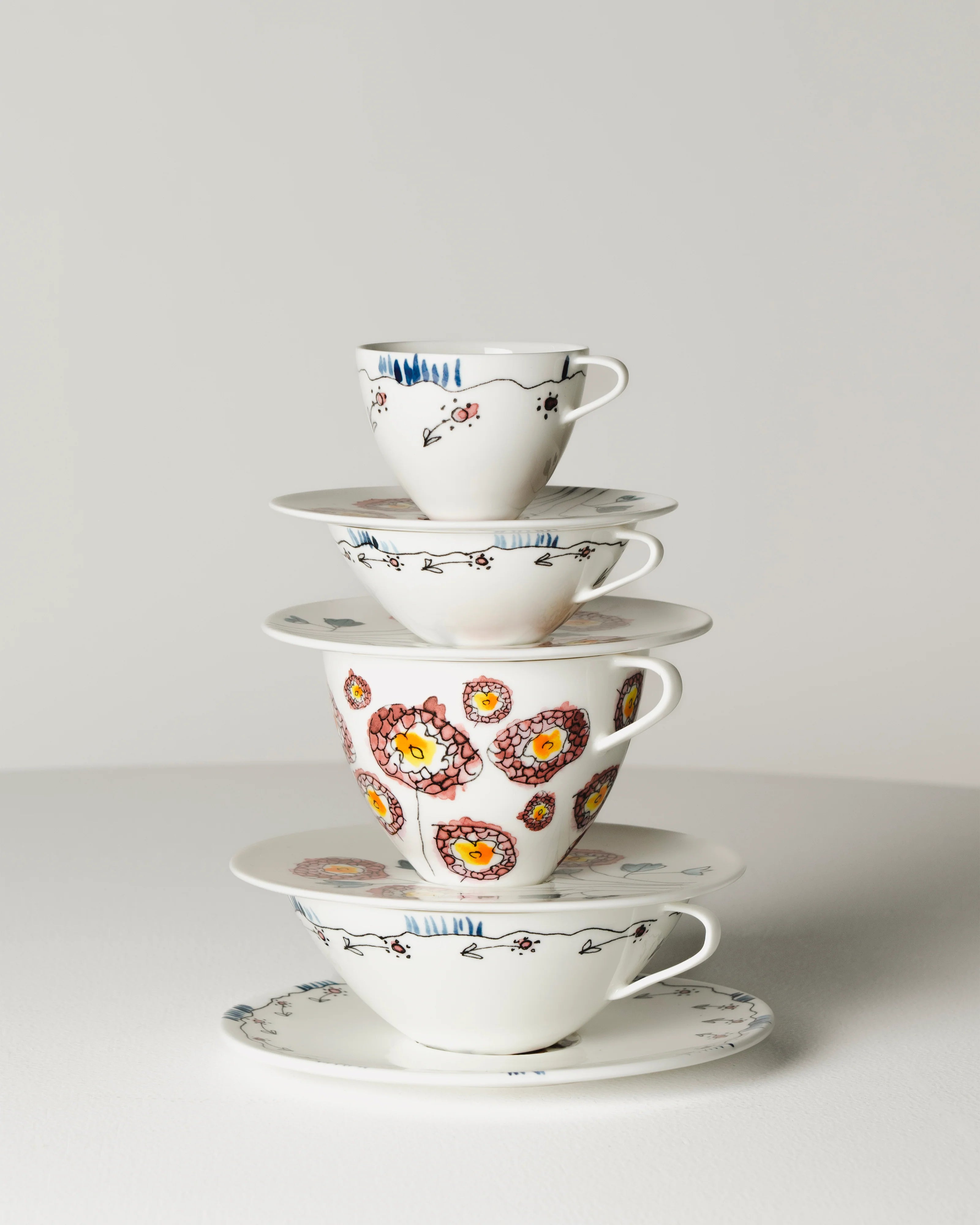Marni Tea Cup and Saucer Set/2 - Anemone Milk Midnight Flower