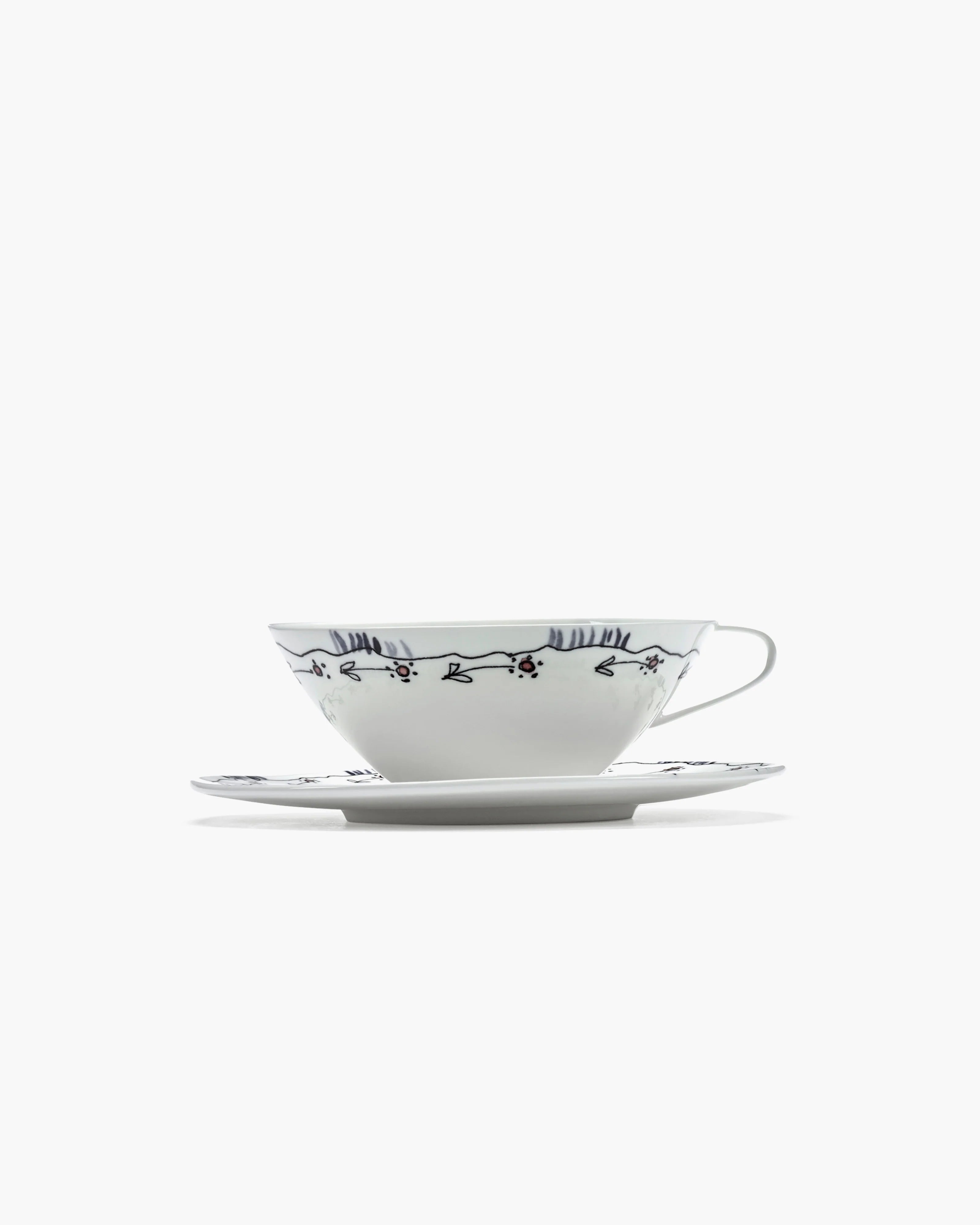 Marni Tea Cup and Saucer Set/2 - Anemone Milk Midnight Flower