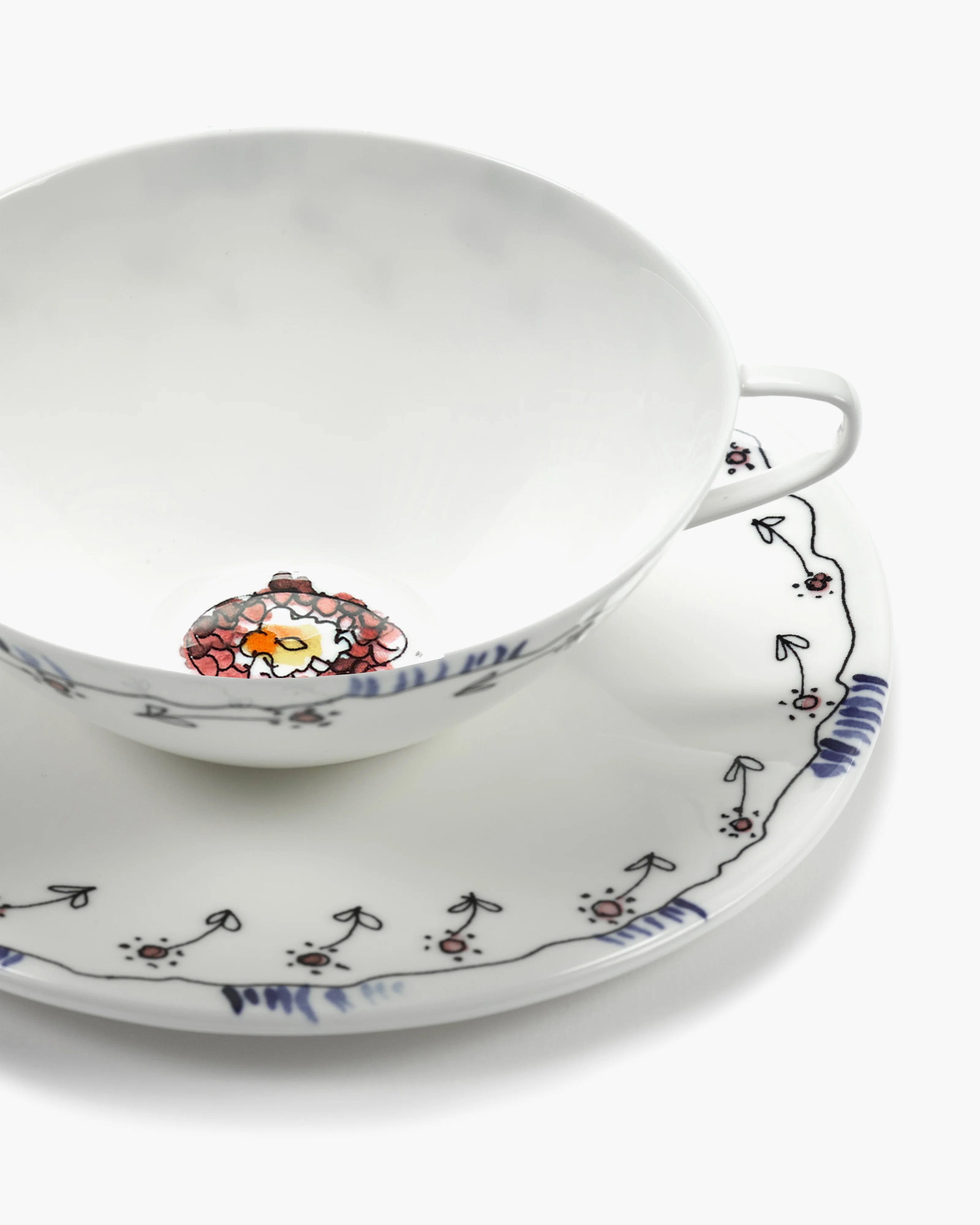Marni Tea Cup and Saucer Set/2 - Anemone Milk Midnight Flower