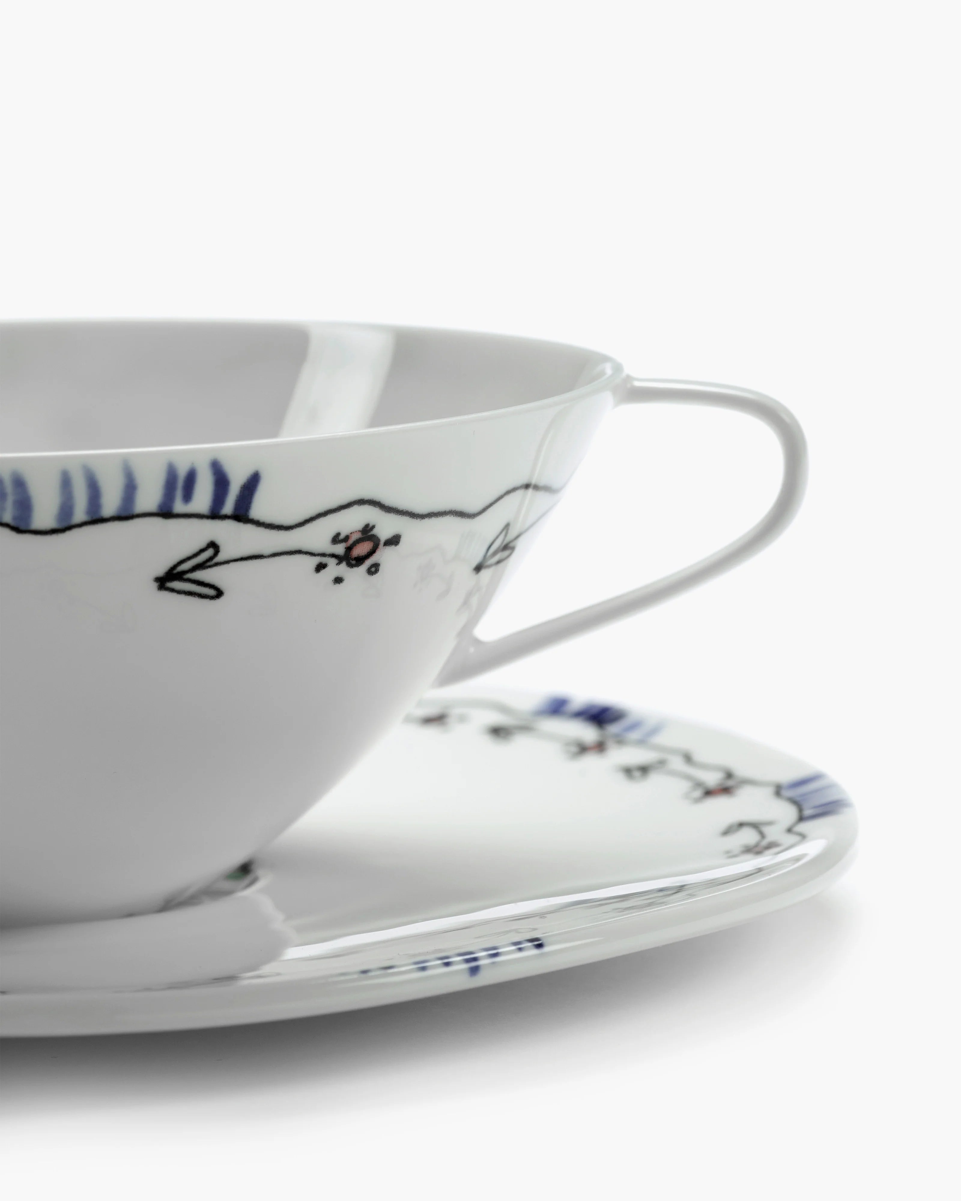 Marni Tea Cup and Saucer Set/2 - Anemone Milk Midnight Flower