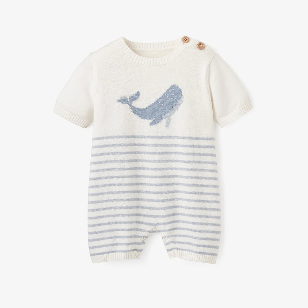 Whale Stripe Knit Shortall Romper