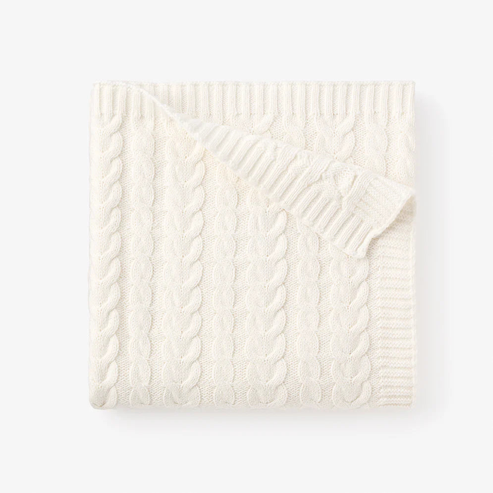 Horseshoe Cable Knit Baby Blanket - White